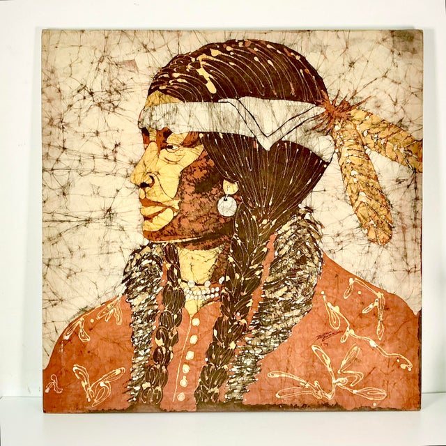 Vintage Home is pleased to offer this large stunning Batik of a Native American Indian by Zanoria Merrill produced in...