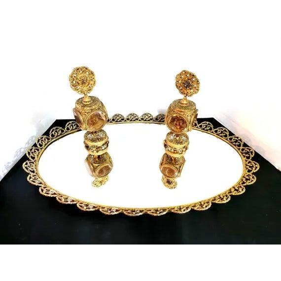 Extra Large Ormolu Oval Mirrored Vanity Tray Ornate knotted rope motif. This can be used as a vanity mirror flat or it can...