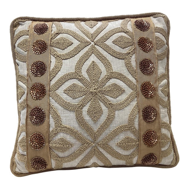 Custom Hand Made Osborne & LIttle Golden Mustard Yellow & Ivory Pillow ($550 Wholesale) For Sale