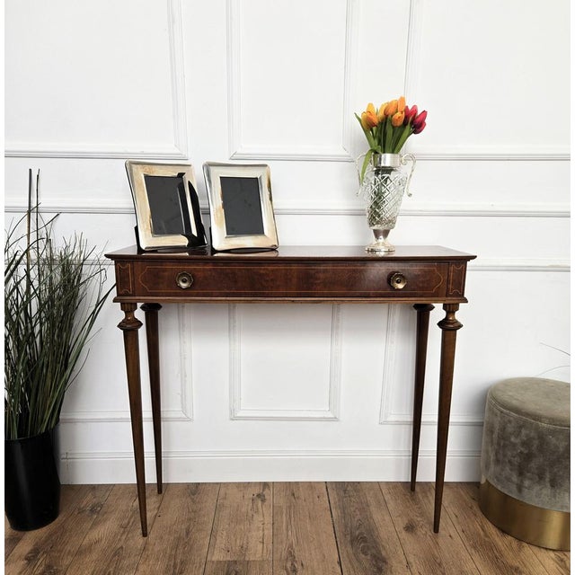 Mid-Century Modern Italian Wood Inlay Console Table, 1960s For Sale - Image 3 of 10