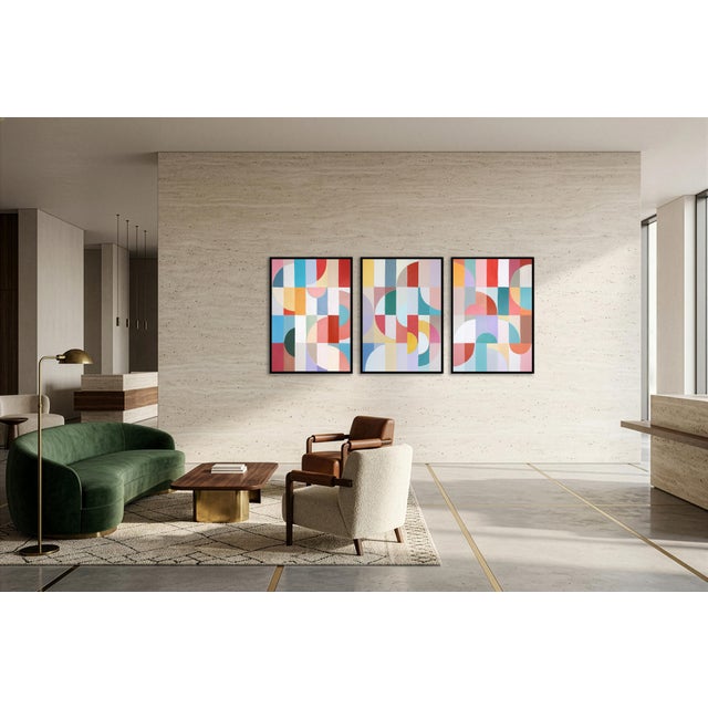 Art Deco 2026, Original Bauhaus Painting, Art Deco Gem Maze, Acrylic Paint on Watercolor Paper by Natalia Roman - Set of 3 For Sale - Image 3 of 11