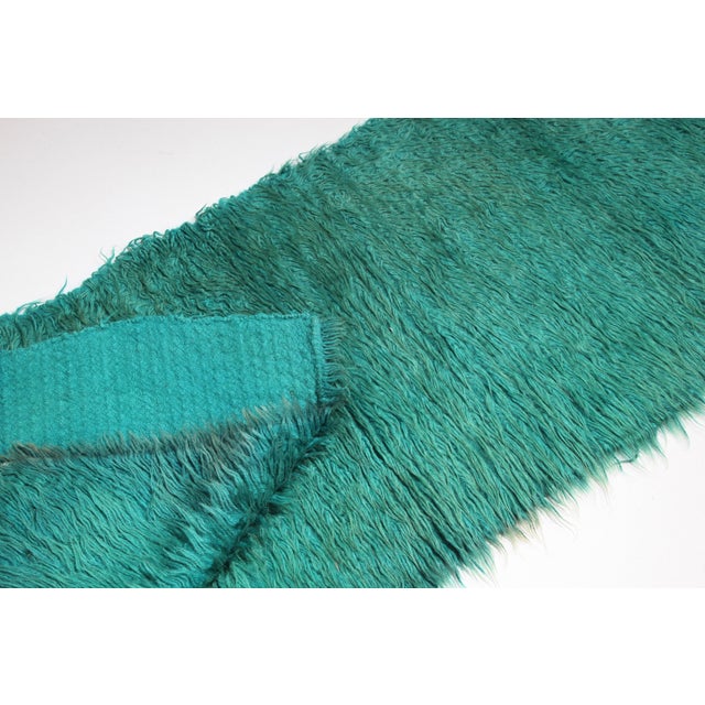 Late 20th Century Rare Filikli Rug Woven From Ankara Goat Filik Hair – Anatolia HandmadeTurquoise Rug -2' 2'' X 7' 4'' For Sale - Image 9 of 9
