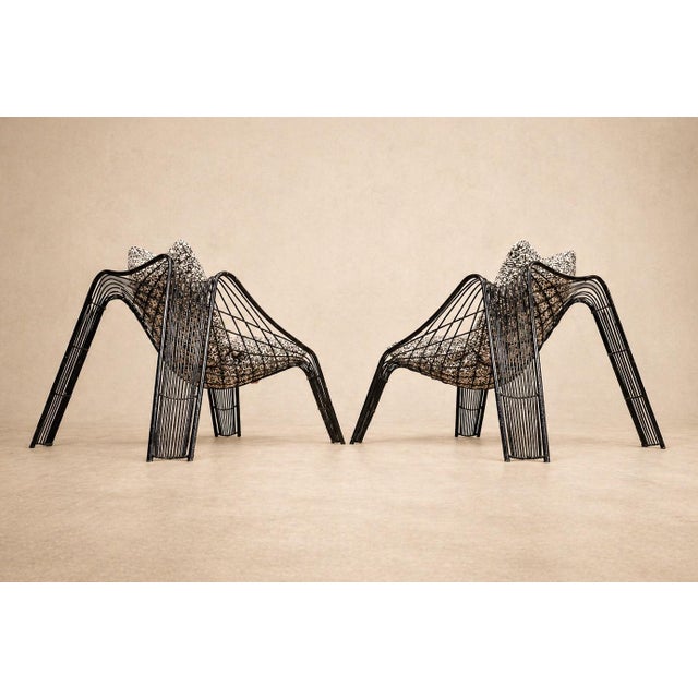 Black Pair of Organic-shaped Iron Armchairs with Bouclé Upholstery, Brazil, 1950s – Lot 677B For Sale - Image 8 of 18