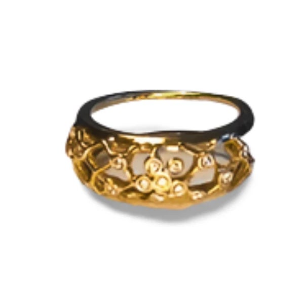Elegant 18K Yellow Gold Hidalgo Designer Floral Jacket Band featuring 16 brilliant round diamonds and an openwork floral...