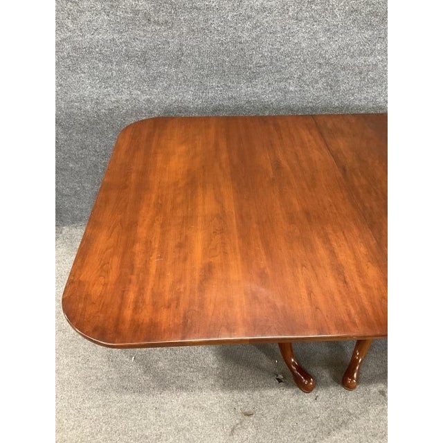 American 1970s Henkel Harris Solid Wild Black Cherry Double Pedestal Dining Table - 3 Leaves For Sale - Image 3 of 12