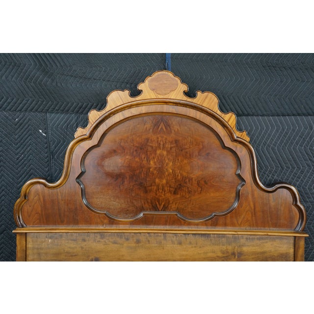 Wood Antique Victorian Renaissance Revival Walnut Burl Arched Full Size Headboard For Sale - Image 7 of 17