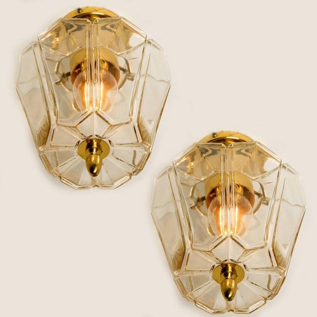 Flower Shaped Flush Mount in Clear Glass and Brass from Limburg, 1970 For Sale - Image 8 of 16
