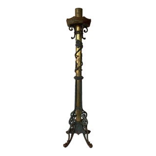 1910s Ornate Brass and Iron Candlestick For Sale