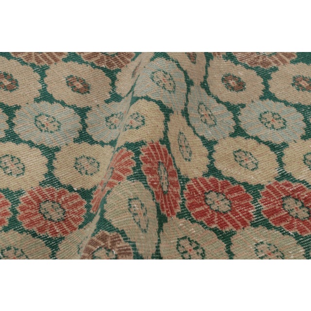 Textile Vintage Distressed Rug in Green With Polychromatic Floral Patterns - Rug & Kilim For Sale - Image 7 of 8