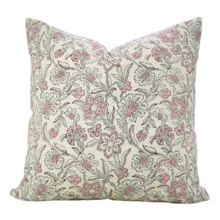 Fabdivine Jarul Block Print Pillow Cover 26x26 Inch Linen Blend Handmade Accent Cushion For Sale