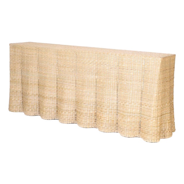 Long Wicker Drapery Ghost Console For Sale