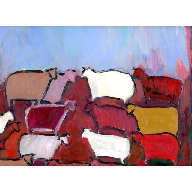 Birds, Sheep and Angels, Modern Impressionist Pastoral Landscape Oil Painting, Signed For Sale - Image 6 of 11