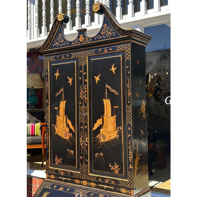 18th C Style George I Burton-Ching Black Chinoiserie Secretary Desk Bookcase For Sale - Image 12 of 14