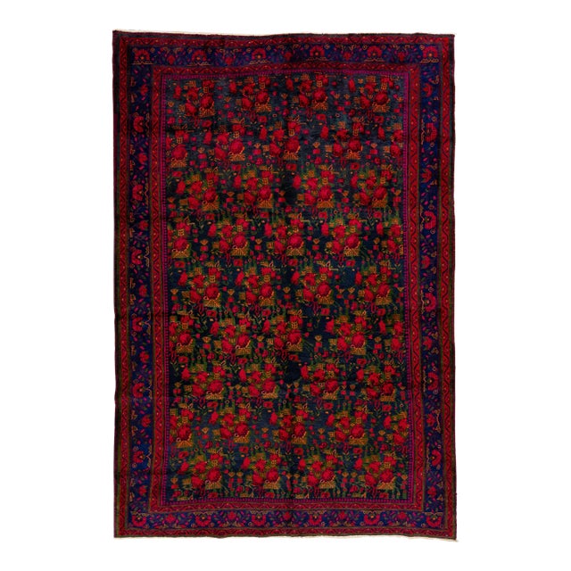 1960s Vintage Persian Bidjar Handmade All-Over Navy Blue Wool Rug For Sale