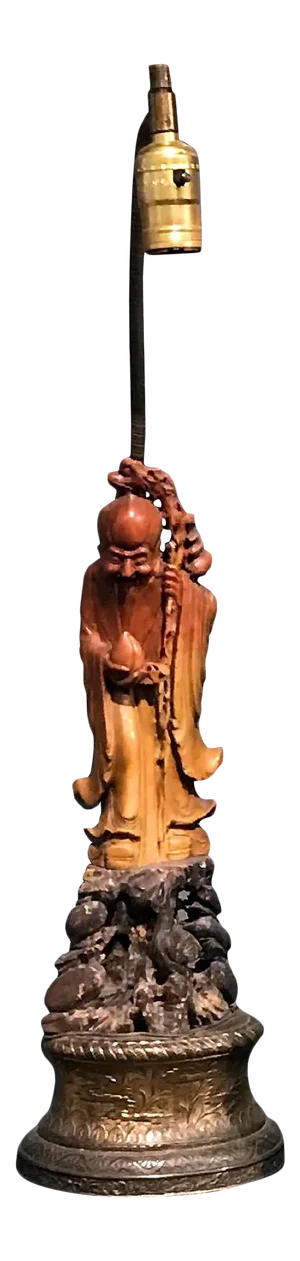19th Century Chinese Soapstone God of Longevity Mounted as Lamp