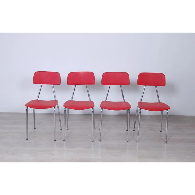 1950s Vintage Vinyl Kitchen Chairs in Red, Set of 4 For Sale - Image 5 of 13