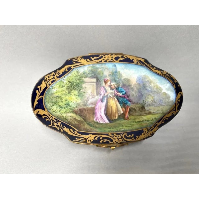 1880 French Sevres Blue Porcelain Gold Gilt Romantic Box For Sale - Image 10 of 15