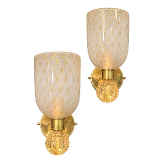 Brass and Glass Murano Wall Sconces, 1990, Set of 2 For Sale