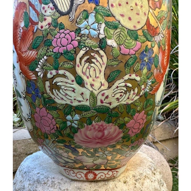 Ceramic Antique Large Chinese Famille Rose Moon Flask Gold Dragon Handles Marked 19th Century For Sale - Image 7 of 18