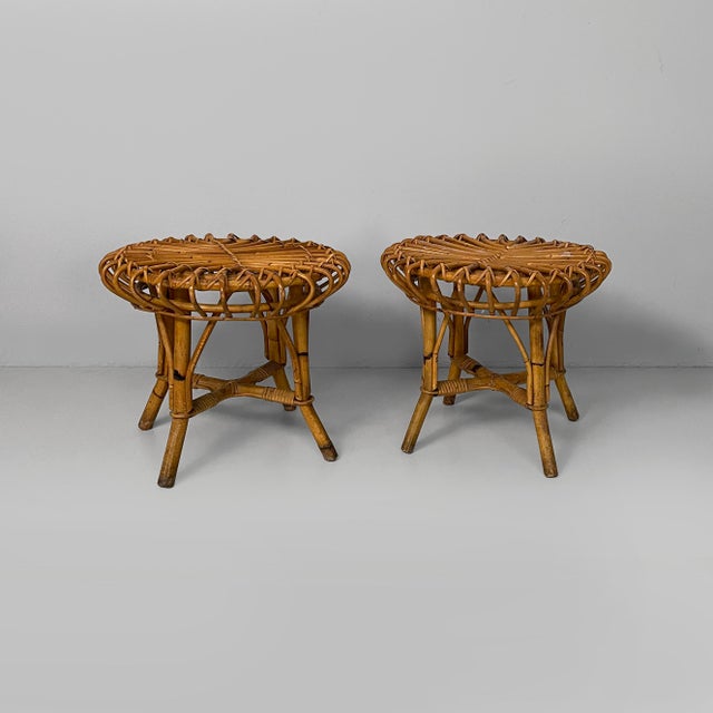 Mid-Century Modern Italian Round Stools in Rattan, 1960s, Set of 2 For Sale - Image 13 of 13