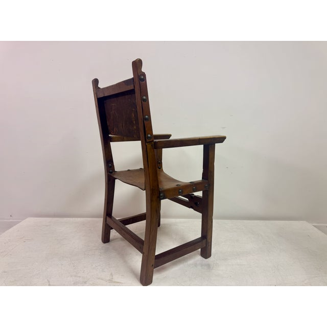 Vintage Spanish Walnut and Leather Armchair, 1950s For Sale - Image 9 of 16
