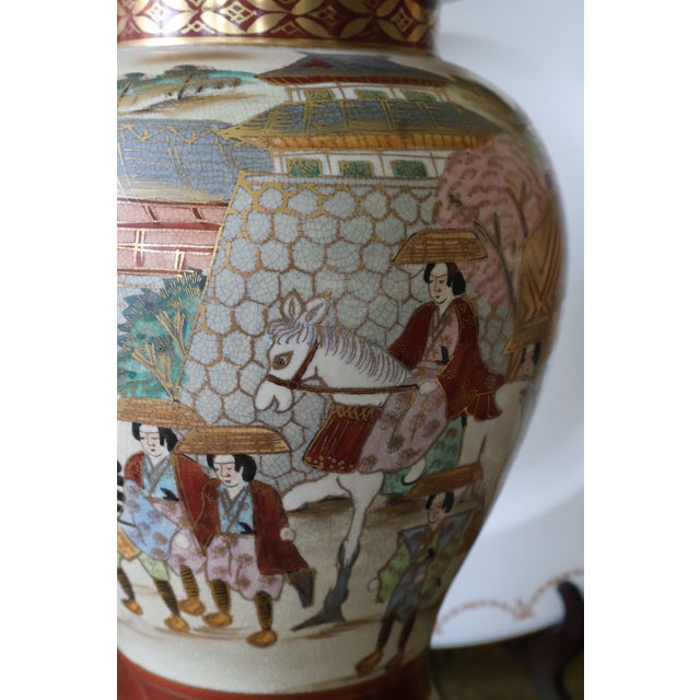 Antique Meiji Japanese Satsuma Procession Jar Lamp by Jukō For Sale - Image 12 of 18