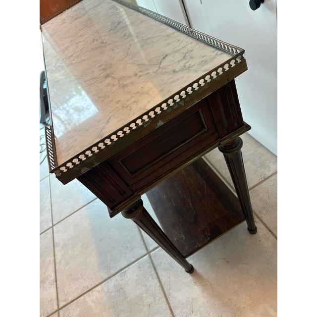 Mid 20th Century Bloomingdale’s Louis XVI Style Marble Top Console Table Made in Italy For Sale In Miami - Image 6 of 14