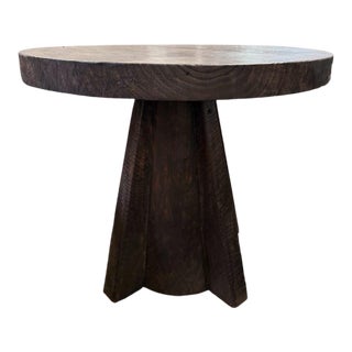 Sculptural Suar Wood Round Table, Espresso Finish For Sale