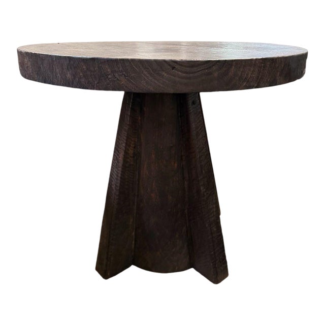 Sculptural Suar Wood Round Table, Espresso Finish For Sale