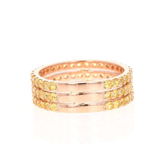 Yellow Sapphire Band 14 Karat Rose Gold by Roshe Jewels, 2.46 Carats, Size 7 For Sale - Image 4 of 9