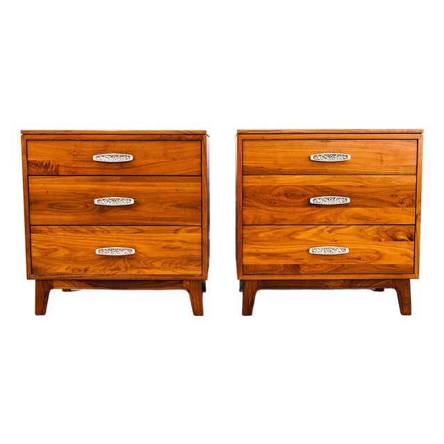 Vintage Mid Century Modern Solid Walnut Nightstands by Woodland, A Pair For Sale