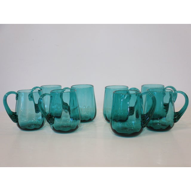 1960s Blenko Styled Pitcher and Glass Mug Set by Wayne Husted - Set of 9 For Sale In Cincinnati - Image 6 of 13