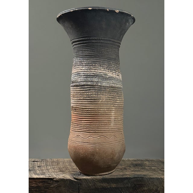 Antique Monumental African Nupe Folk Art Terracotta Pot Holder For Sale - Image 4 of 11