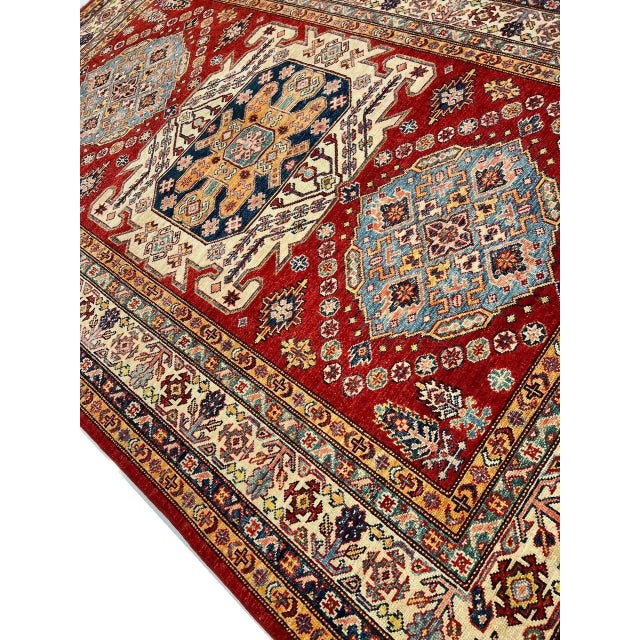 Red Rust Color Fine Hand Knotted Kazak Rug For Sale - Image 8 of 9