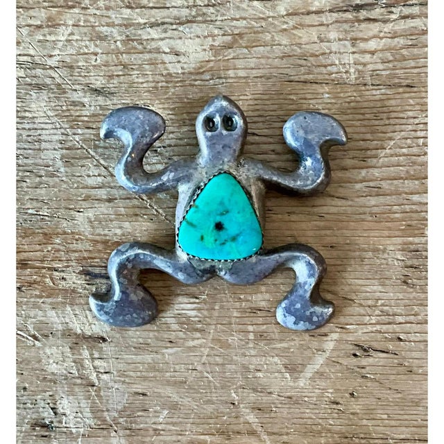 Mid-Century Modern Vintage Native American Silver Inlaid Turquoise Pendant For Sale - Image 3 of 12