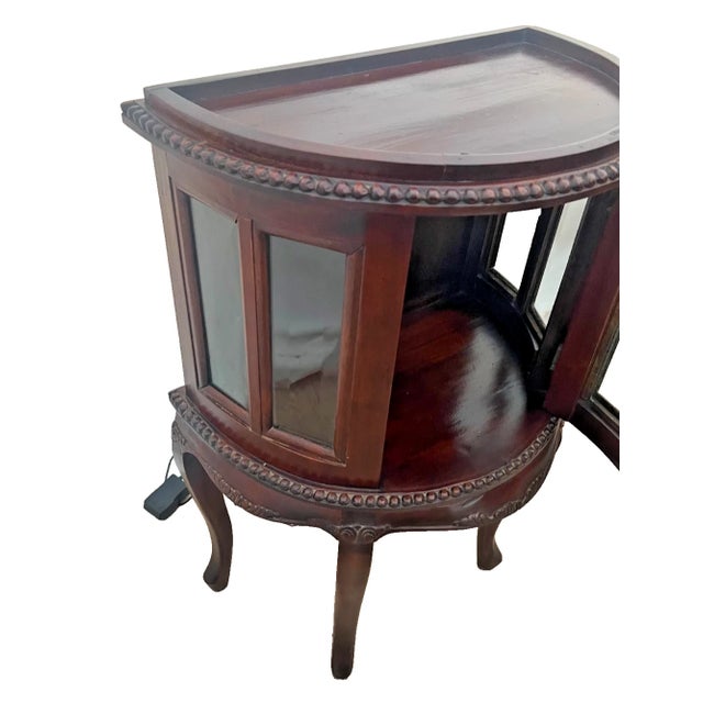 Wood Late 20th Century China Cabinet Demilune Half Moon Shape Curio Display, Led Lighted, Beveled Glass For Sale - Image 7 of 14