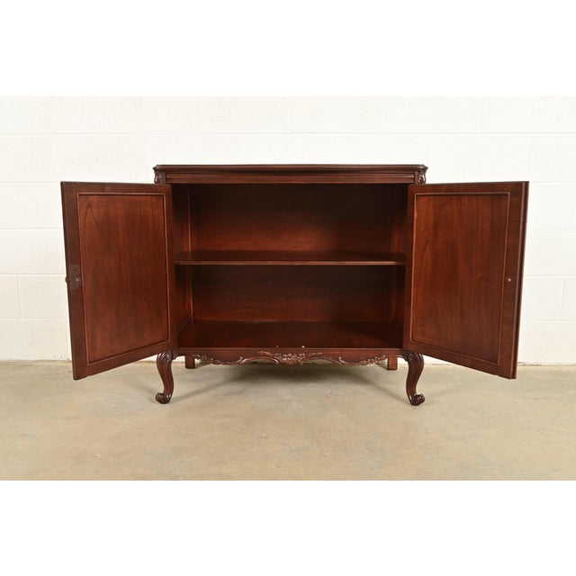 Wood Romweber Antique French Provincial Louis XV Flame Mahogany Buffet Server or Bar Cabinet, Newly Refinished For Sale - Image 7 of 12