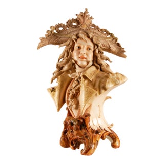 Art Nouveau Amphora Austria Bust Boy Figurine Polychrome Ceramic Pottery Sculpture For Sale