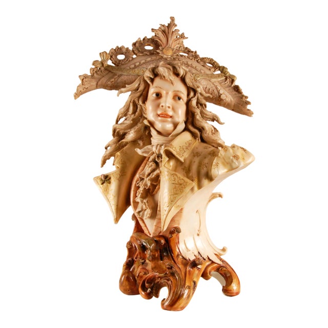 Art Nouveau Amphora Austria Bust Figurine Polychrome Ceramic Pottery Sculpture For Sale