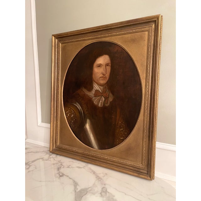 Antique English Oil Painting Portrait of Gent in Armor Circa 1820 For Sale - Image 4 of 9