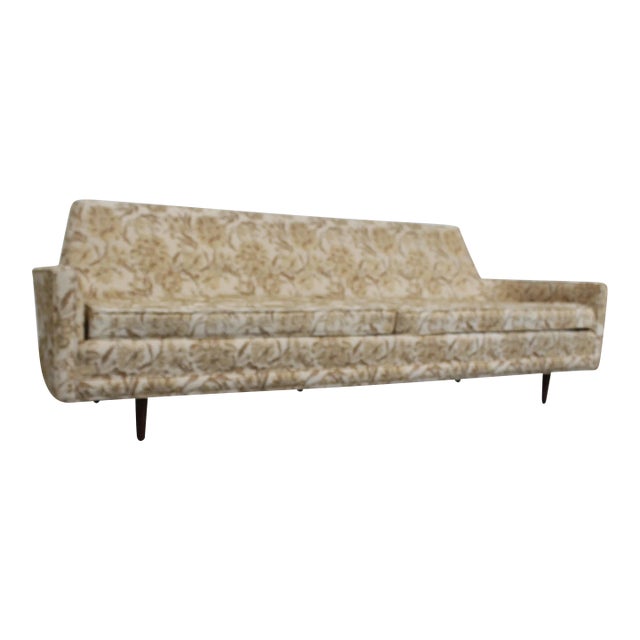 Mid-Century Elongated Curved Back 90" Sofa on Pencil Legs For Sale