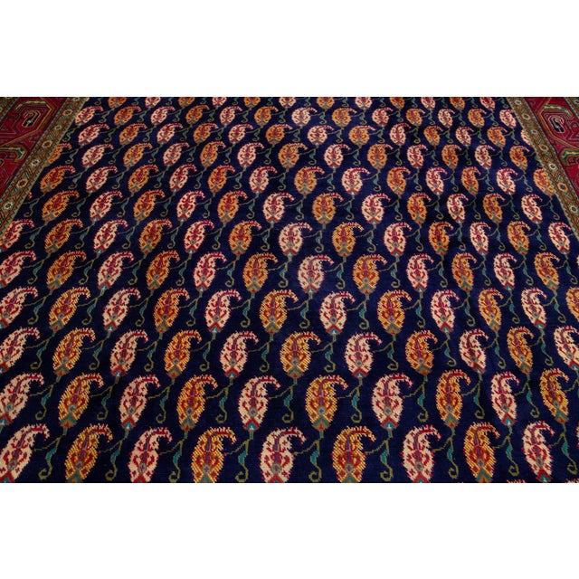 Allover Pattern Handmade Persian Wool Rug Vintage in Navy Blue For Sale - Image 9 of 11