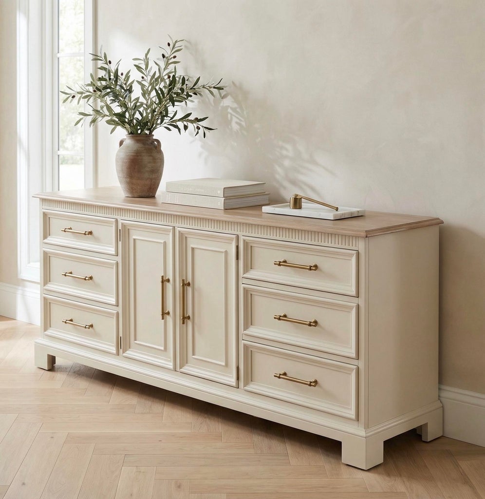 1980s Refinished Drexel Heritage Sideboard – Cream & Natural Wood