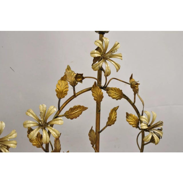 Vintage Italian Hollywood Regency Gold Gilt Iron Tole Metal Table Lamps - A Pair For Sale - Image 9 of 12