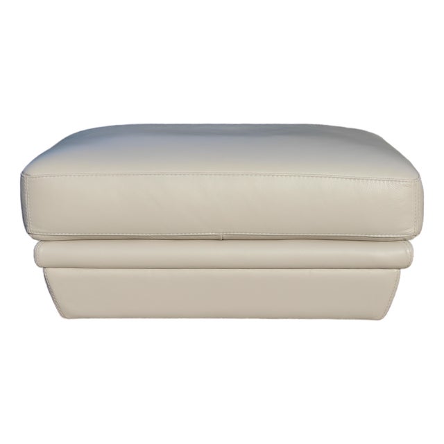 Natuzzi Light Gray Leather Ottoman For Sale