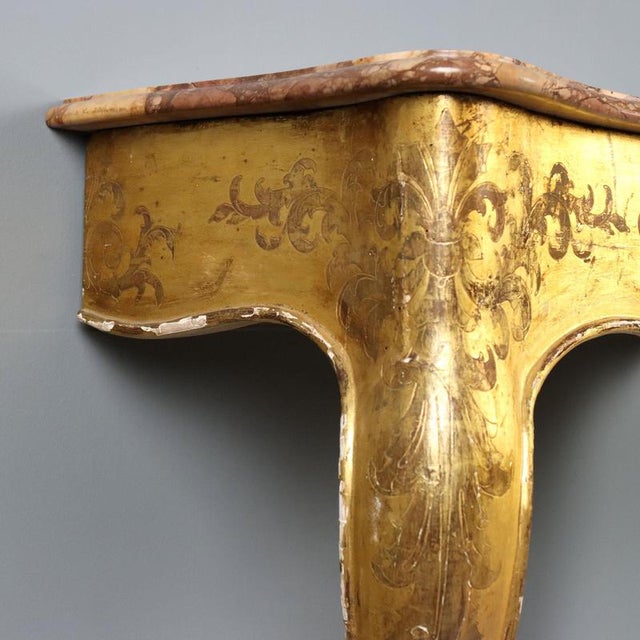 Antique 19th Century Gilded Wood Console with Marble Top, Italy For Sale - Image 10 of 13
