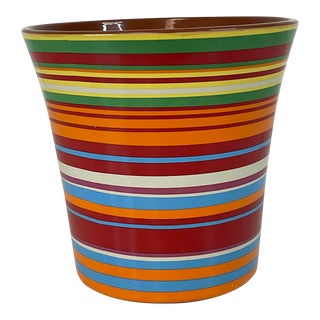 1990s Vintage Striped Painted Ceramic Planter. For Sale