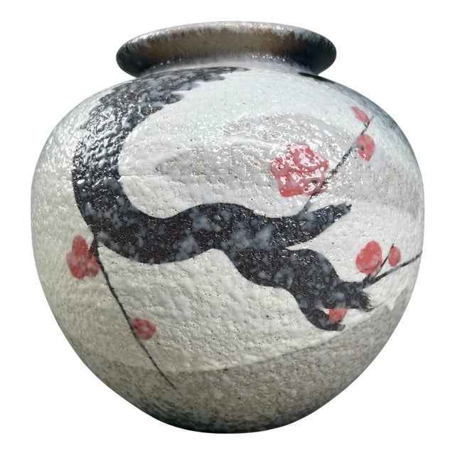 Japanese Shigaraki Flower Vase with Sakura Decor, 1970s For Sale