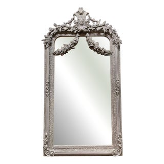 French Style Painted Crest Top Gilt Frame Mirror For Sale