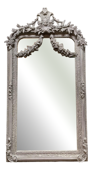 French Style Painted Crest Top Gilt Frame Mirror